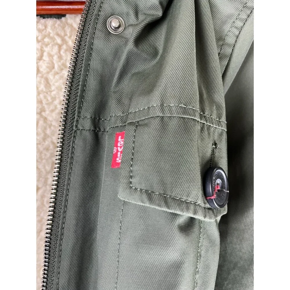 Grunge Levi Strauss & Co Hooded Sherpa Lined Army Green Jacket, Women's Medium - Picture 11 of 16